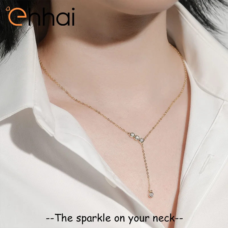 

Ehhai 3mm Round Moissanite Y-shaped Pendant Necklace Chain for Women S925 Sterling Silver Fine Neck Jewelry Wedding Gifts Choker