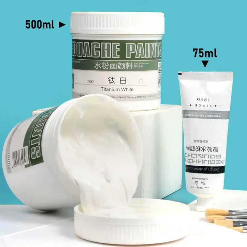 Titanium White Gouache Paint 500ml/300ml/100ml Miya Gouache Refill Professional Degumming Tubes Painting Art Supplies