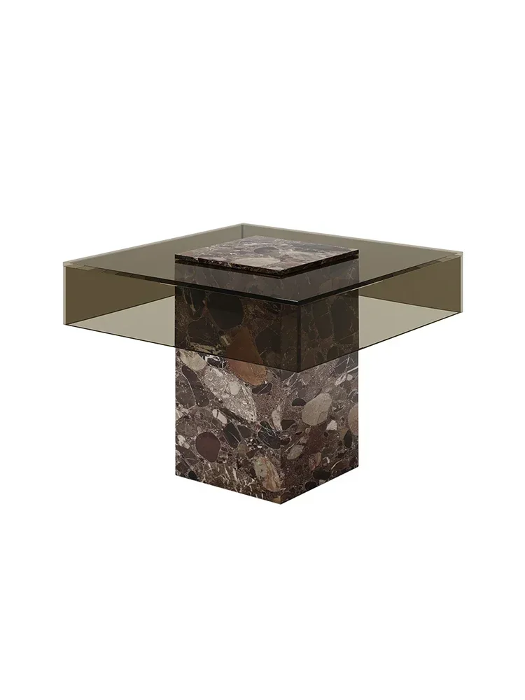 2003Light Luxury Stainless Steel Side Table Small Apartment Living Room Home Coffee Table Corner  Tempered Glass Side Table