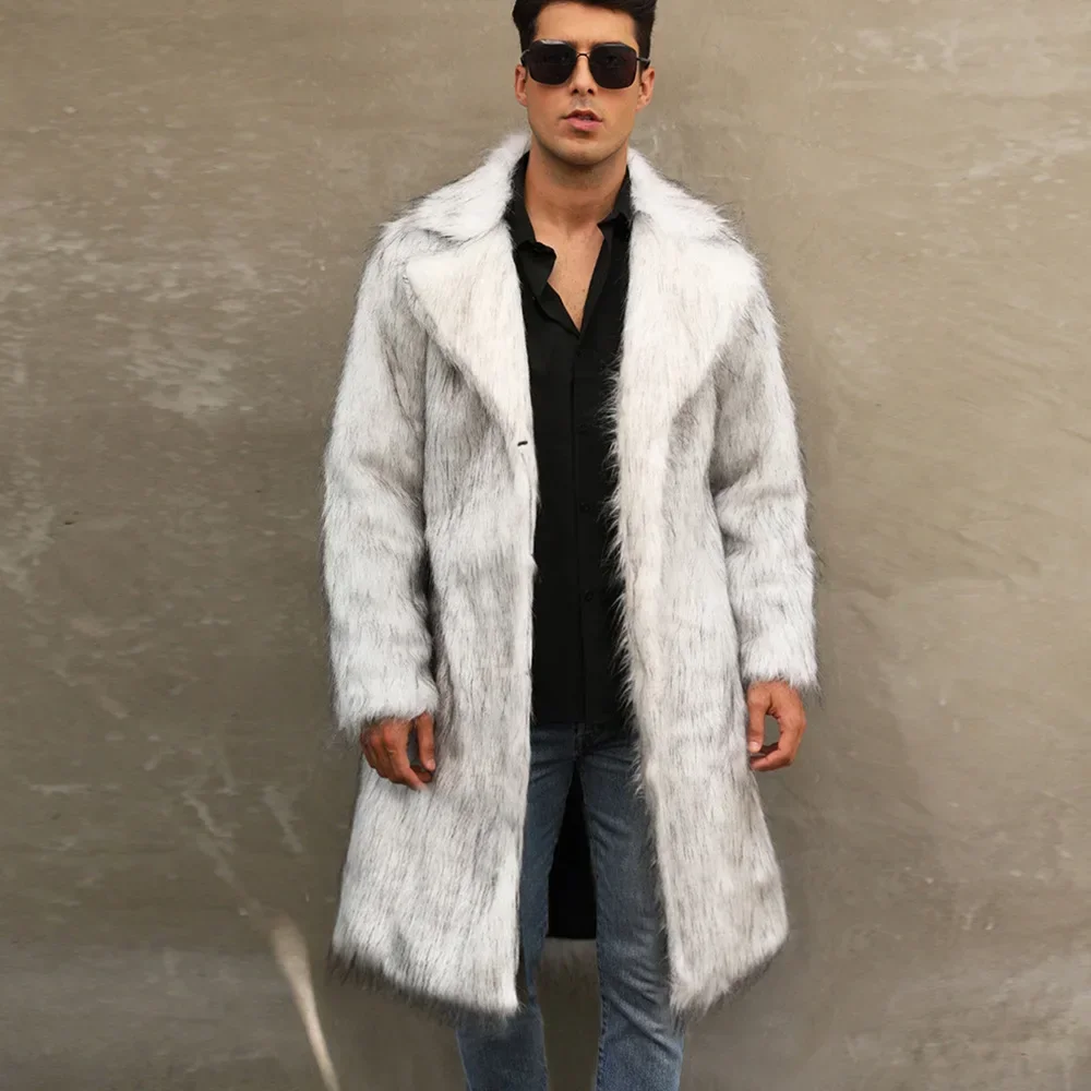 Men Winter Thick Faux Fox Fur Long Jacket Coat Fluffy Long Sleeve Warm Shaggy Outerwear Luxury Fur Jacket Bontjas Jackets Mens