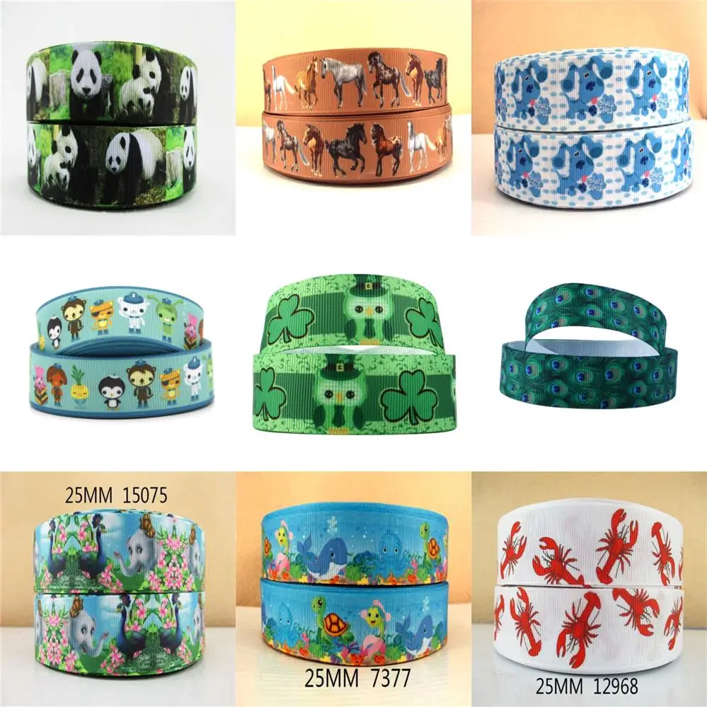 5 Yards Multi Size Dog Panda Cartoon Animal Printed Grosgrain Ribbon For Party Decoration Ribbons DIY Bow Gift Packing,5Yc1552