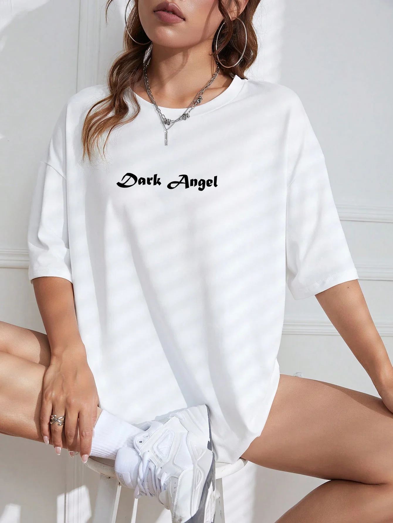 Dark Angel Wing Hot sale Graphic Popular Printed T-Shirts For Women Loose Clothing Hip Hop Street Top Customized Short Sleeves