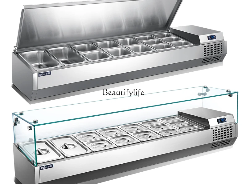 Commercial Fresh-Keeping Desktop Refrigerated Display Cabinet Desktop Pizza Console Scattering Granules Freezer