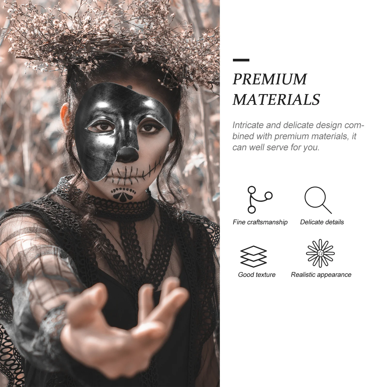 

Half Face Mask Halloween Eye Costume Masks for Adults Masquerade Realistic Delicate Man