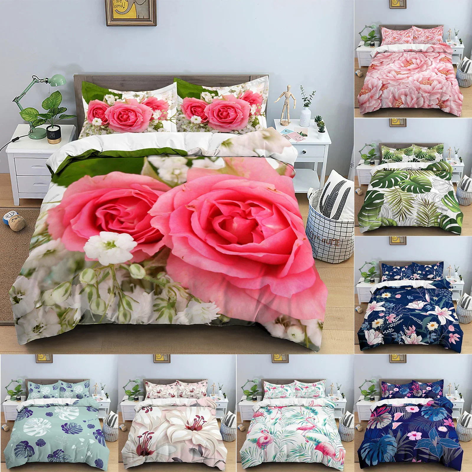 

Leaves Duvet Cover Set 3D Flower Printed Bedding Set Comforter Cover With Pillowcase Single Twin King Queen Bedclothes 2/3PCS