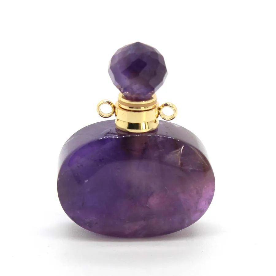 Charms Natural Healing Crystal Oval Perfume Diffuser Stone Pendant Necklace For Women Amethyst Fluorite Agate Choice Men Jewelry
