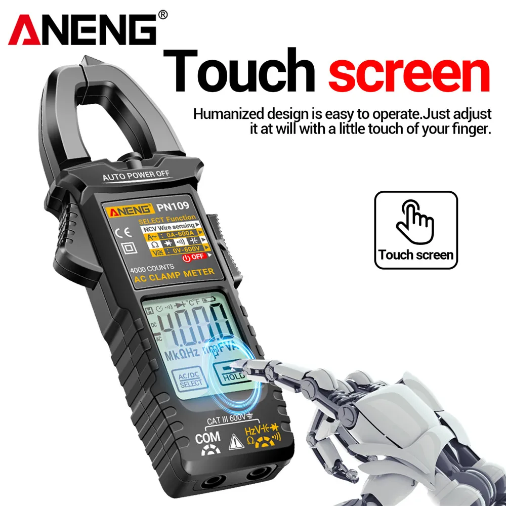 Aneng Pn109 Slimme Klem Meter 600a Hoge Wisselstroom Touchscreen Display Tester 4000 Telt Multimeter Spanning Ohmmer Tang Gereedschap