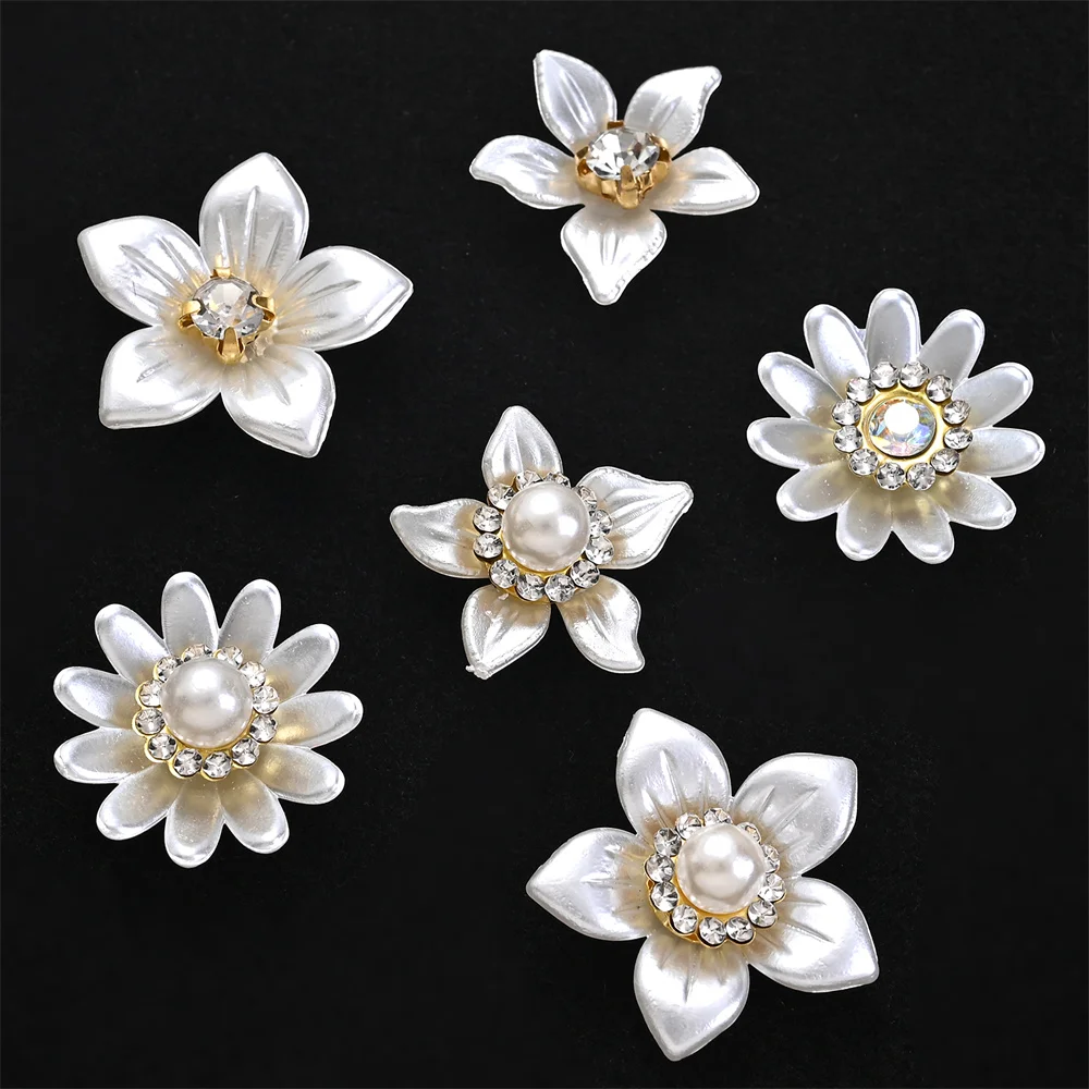 30pcs Elegant Flower Charms with Imitation Pearl,Rhinestone for DIY Jewelry Handmade Decoration and Accessorizing Clothes,Hats