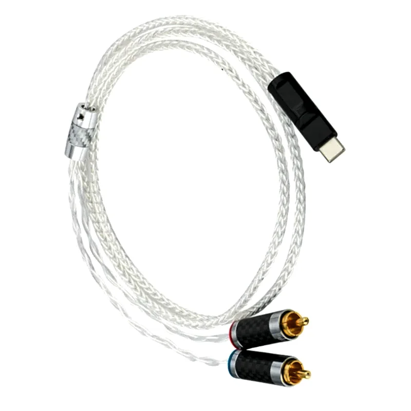 OCC Silver Plated Type-C To 2RCA Cable with Decoded Chip Tablet PC Mobile Phone Connected To Amplifier Speaker Wire