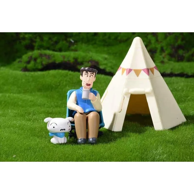 Boxed 6Pcs/set Anime Crayon Shin-chan Family Camping Miniature Scene Kawaii Q Version Figure PVC Model Toys Doll Ornament Gift