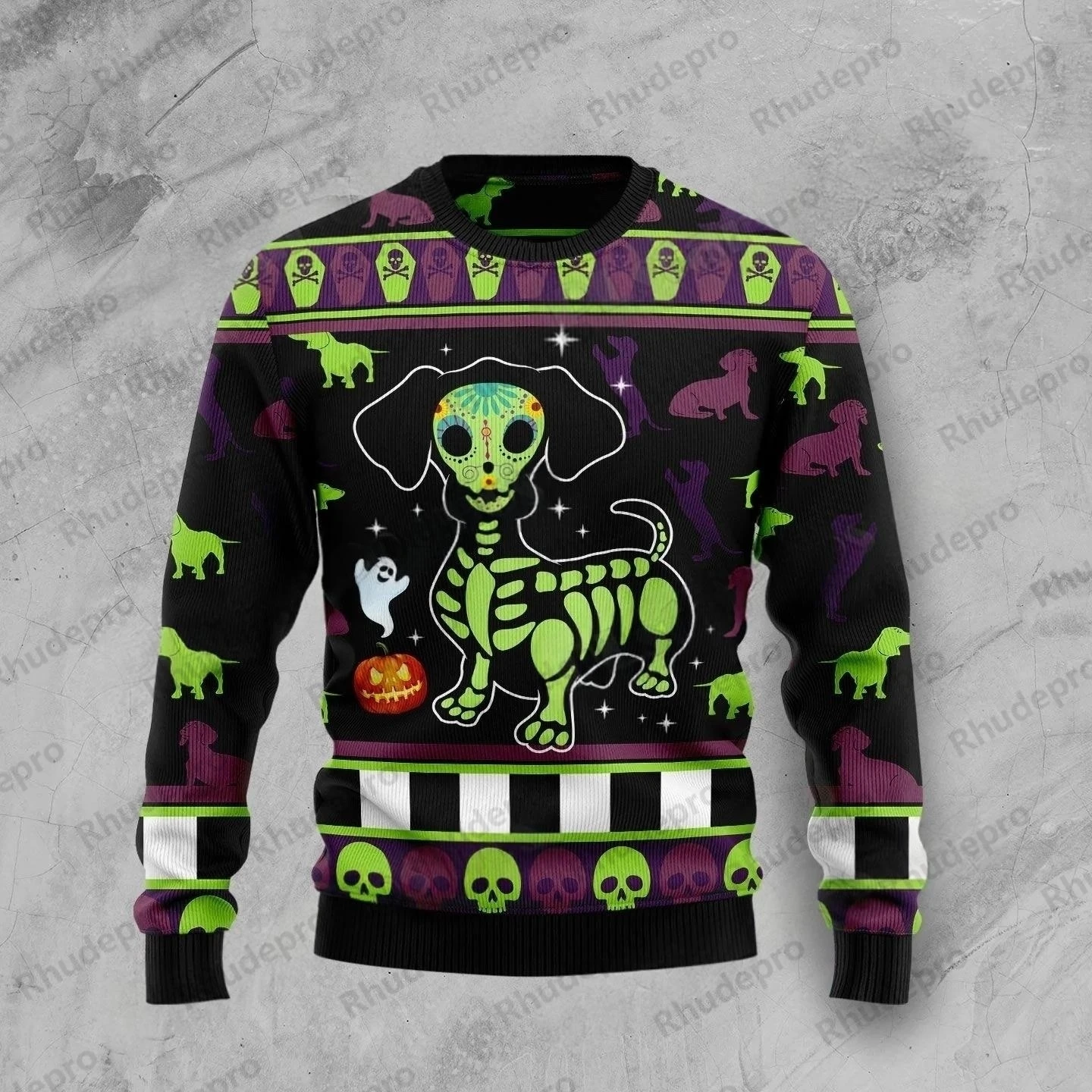 PLstar Cosmos Cat Ready For Halloween 3D Printed Men's Ugly Christmas Sweater Winter Unisex Casual Knit Pullover Sweater