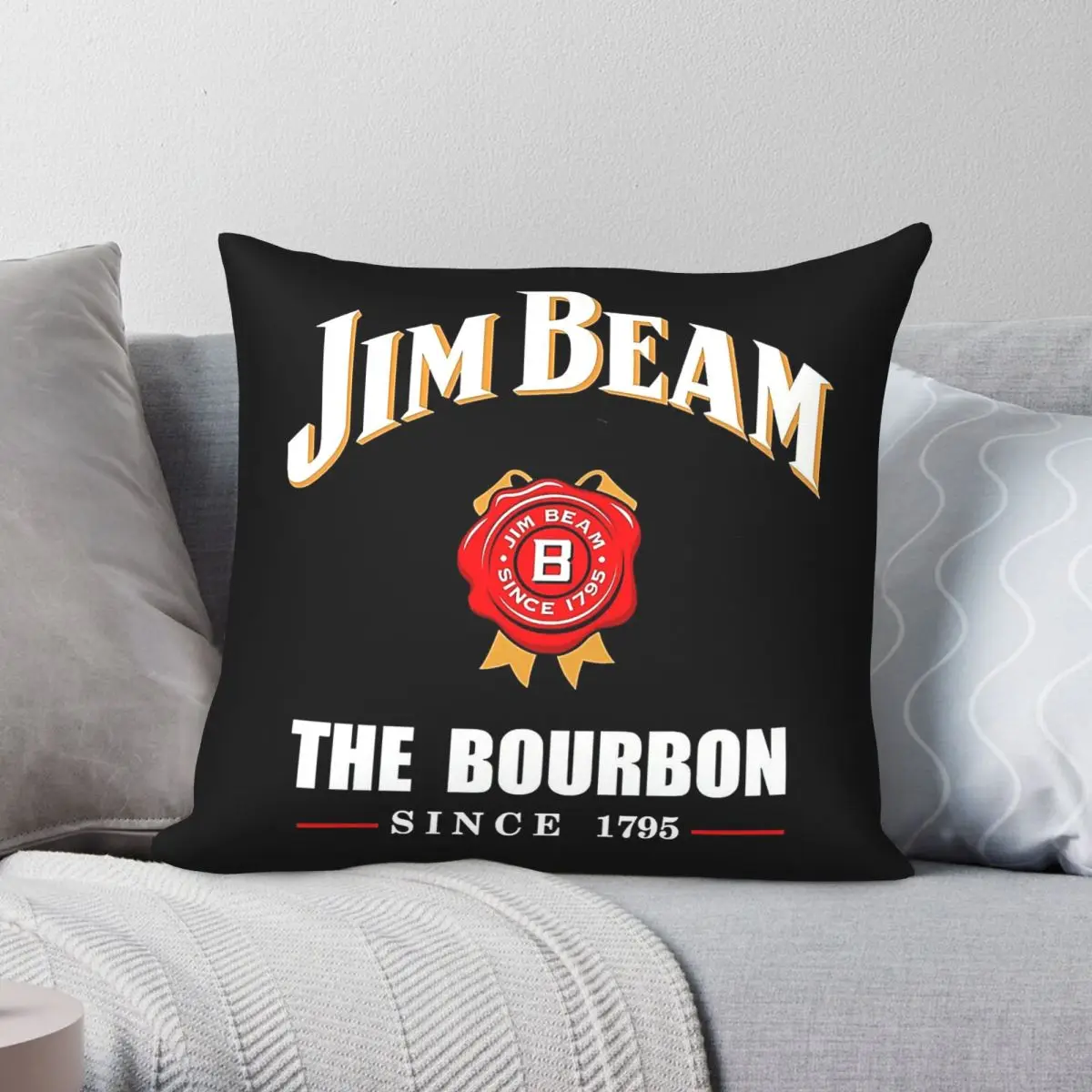Jim Beam The Bourbon 1795 Square Pillowcase Polyester Linen Velvet Printed Zip Decor Throw Pillow Case Home Cushion Cover