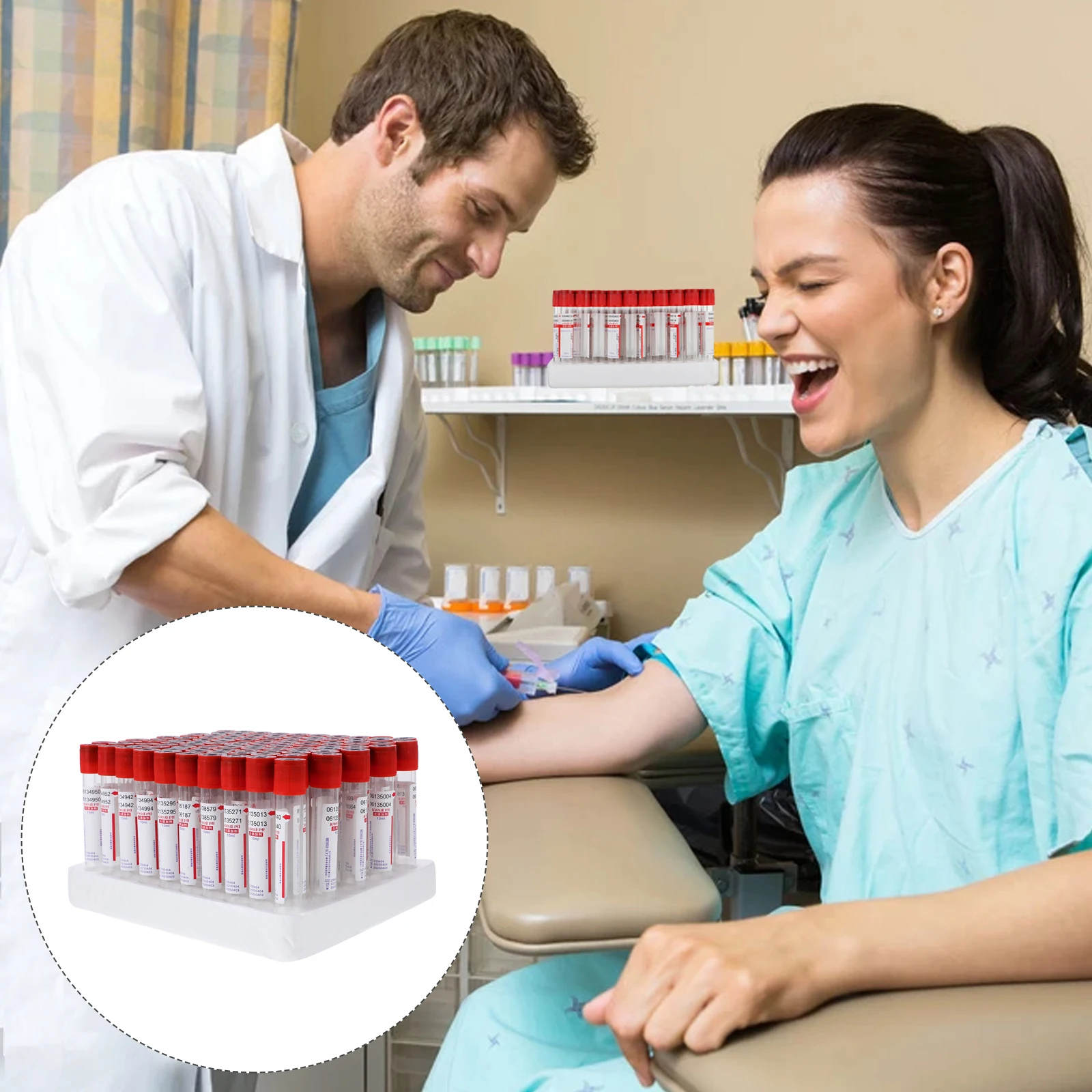 

100 Pcs Blood Collection Tube Biochemical Test Tubes with Cover Red Plastic Lids