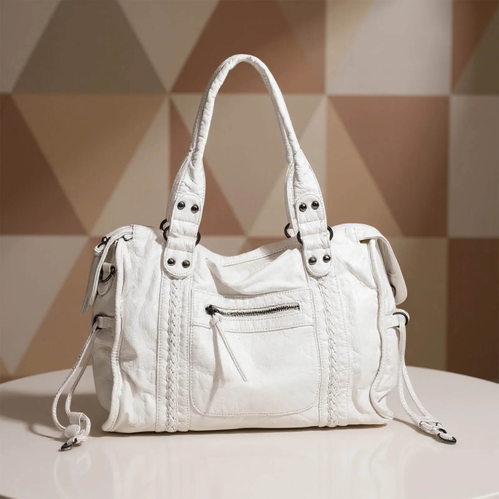 حقيبة ريترو للدراجات النارية من جلد البولي يوريثان، حقائب يد ذات سعة كبيرة، حقيبة كتف مفردة للنساء، سفر، تسوق يومي #6