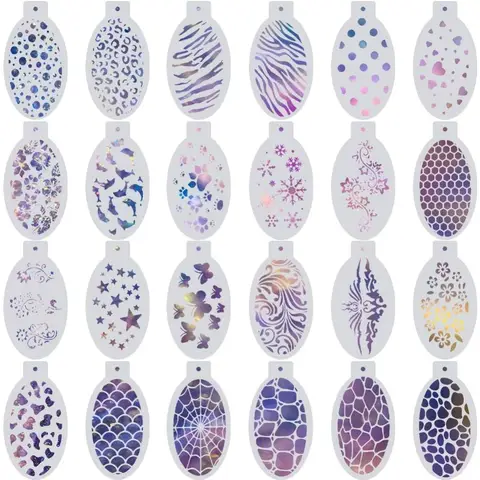 24 Styles Face Paint Stencils Plastic Body Drawing Flower Snowflake Fish Star Tattoo Painting Makeup Temporary Tracing Body