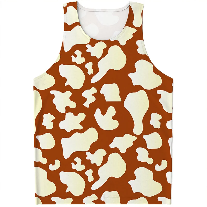 Camo Cow Graphic Tank Tops For Men Kids Summer Sleeveless Beach Vest Casual Cool 3D Printed Tee Shirt Tops Oversized Streetwear