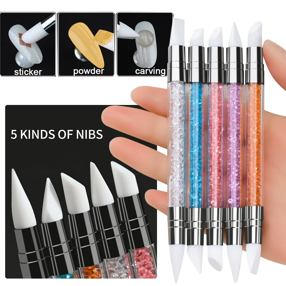 

5Pcs/Set Double-Headed Silicone Nail Art Pen 3D Flower Carving & Embossing Tool 13CM Precision Nail Brush for DIY Manicure