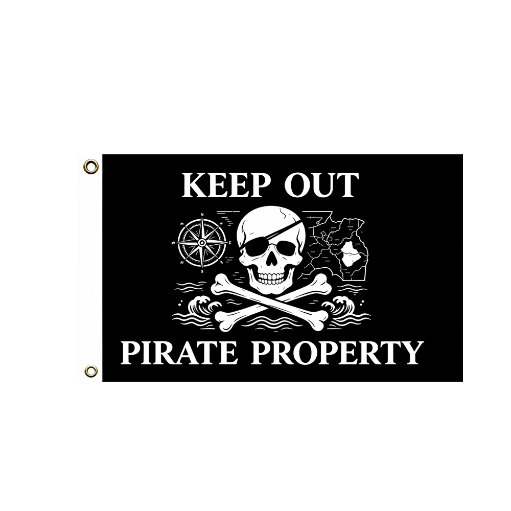 Nautical Pirate Skull Map Compass Flag 2x3ft 3x5ft Polyester Banner Indoor Outdoor Room Wall Decor