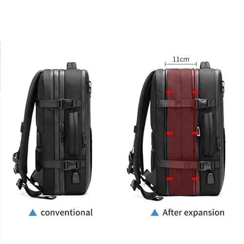 Imagen 2 del producto Mochila de viaje para ordenador portátil expandida para hombre, mochila de senderismo con compresión al vacío, mochila de negocios de gran capacidad con carga USB para bombas