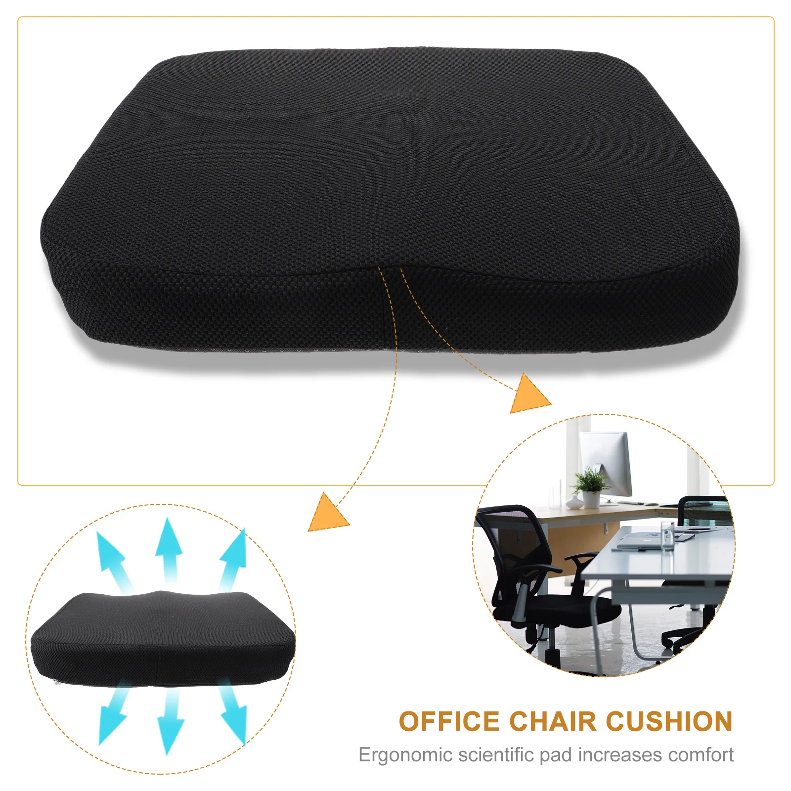 

1Pcs Memory Foam Sitting Cushion Ergonomic Sponge Thick Massage Car Seat Pad Hip Support Comfortable Black