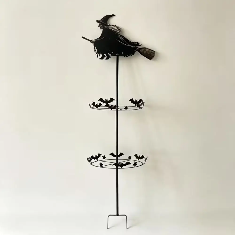 Witch and Bat Pattern Halloween Witch Garden Windmill Metal Halloween Yard Art Outdoor Decor Outdoor Garden Stake Decoration