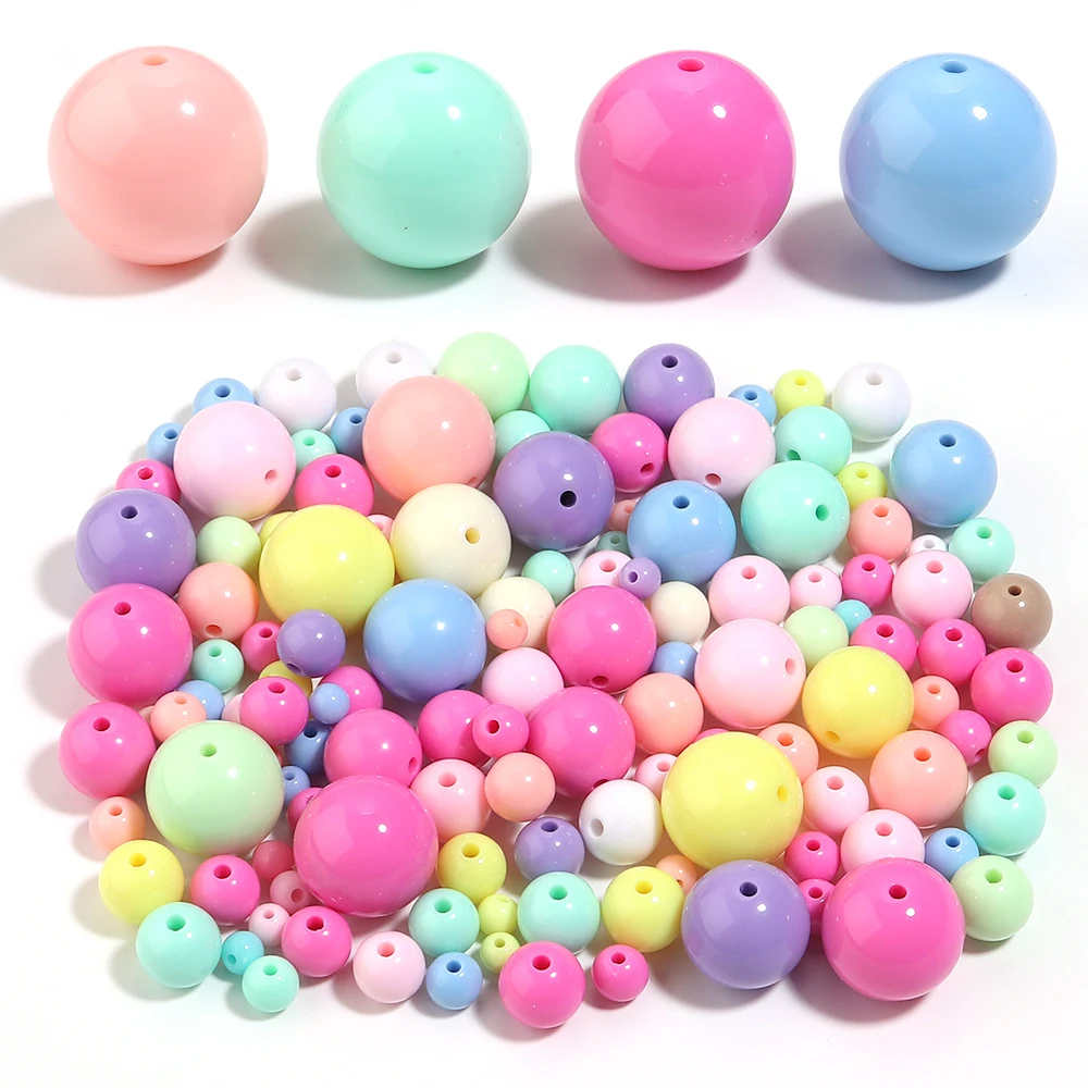 10-100pcs Solid Color Acrylic Round Beads Light Color Loose Spacer Beads DIY Bracelet Necklace Earring Jewelry Making Supplies