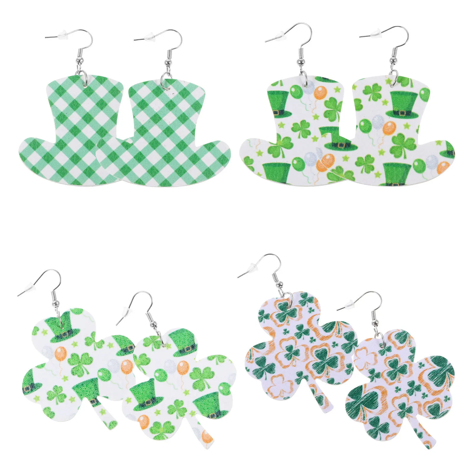 

4Pairs St Patrick's Day Earrings Shamrock Jewelry Lightweight Modern Style Eyecatching Gift for Women Friends