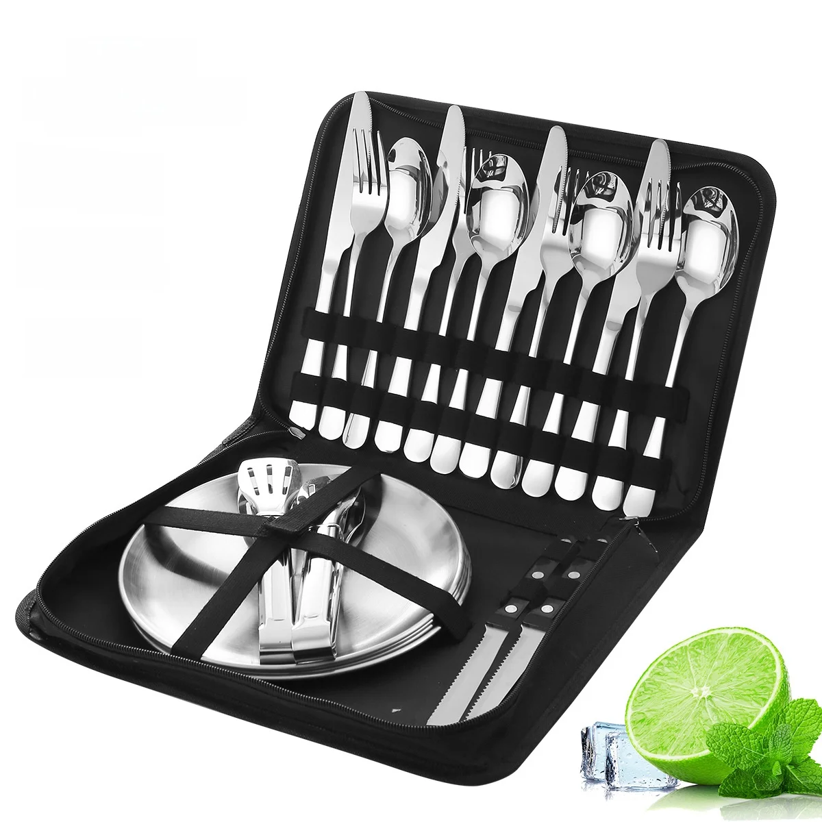 Outdoor Portable Stainl Steel Cutlery Set 20pcs 4-Person Cam Western Steak Knife Fork Diware Sweet Course