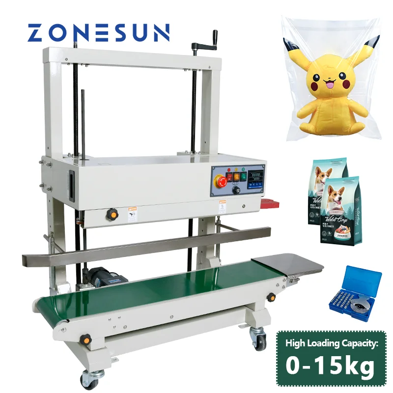 ZONESUN ZS-FR1100 Auto Vertical Continuous Band Sealer Heavy Duty 15kg Big Plastic Film Bag Heat Sealing Machine Date Coding - view 4
