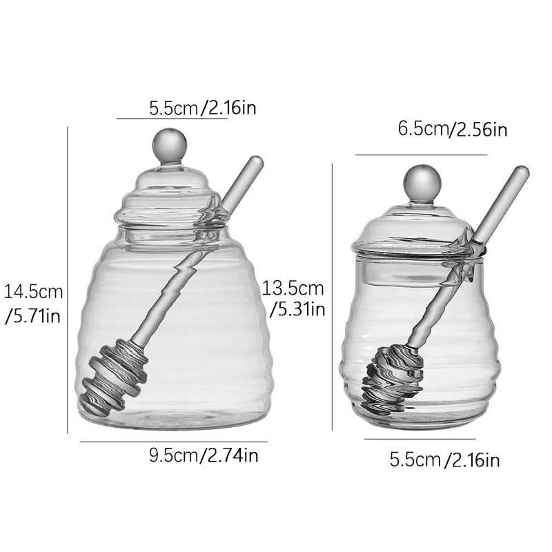 1Set Glass Honeycomb Tank Honey Storage Container With Dipper And Lid Honey Bottle For Home Wedding Party Kitchen Tools