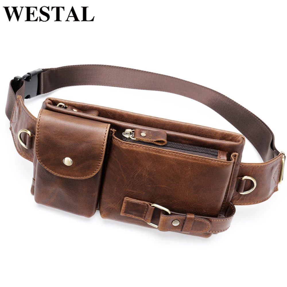 WESTAL-riñonera de cuero para hombre, bolso de hombro, bolsa de muslo, 9080