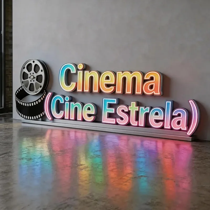 カスタムメイドの3d-rgb-led照明付き金属製サイン、映画館の壁面文字サイン、グラデーションカラーのビジネス広告用スタジオ装飾