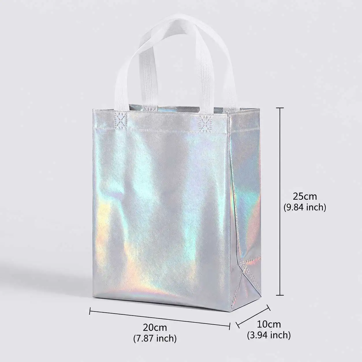 Holographic Silver Non-Woven Tote Bags Reusable Waterproof Gift Shopping Bag with Handles for Party Boutique Packaging GYH