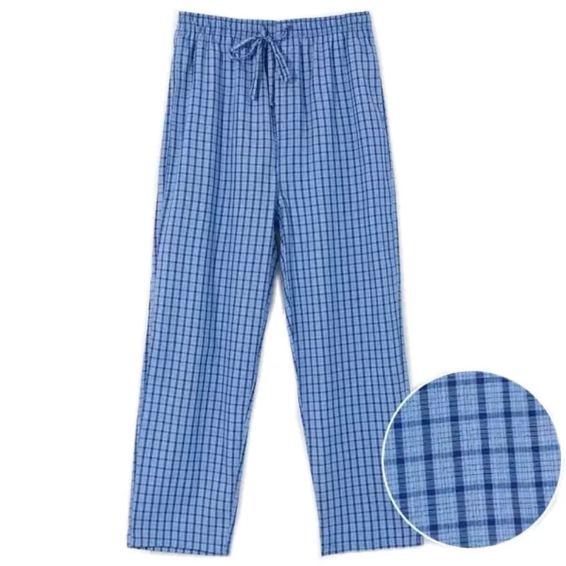 Spring Summer Men 100% Cotton Sleep Bottoms Male Plus Size High Quality Pajama Pants Men Casual Plaid Sleepwear Home Pants