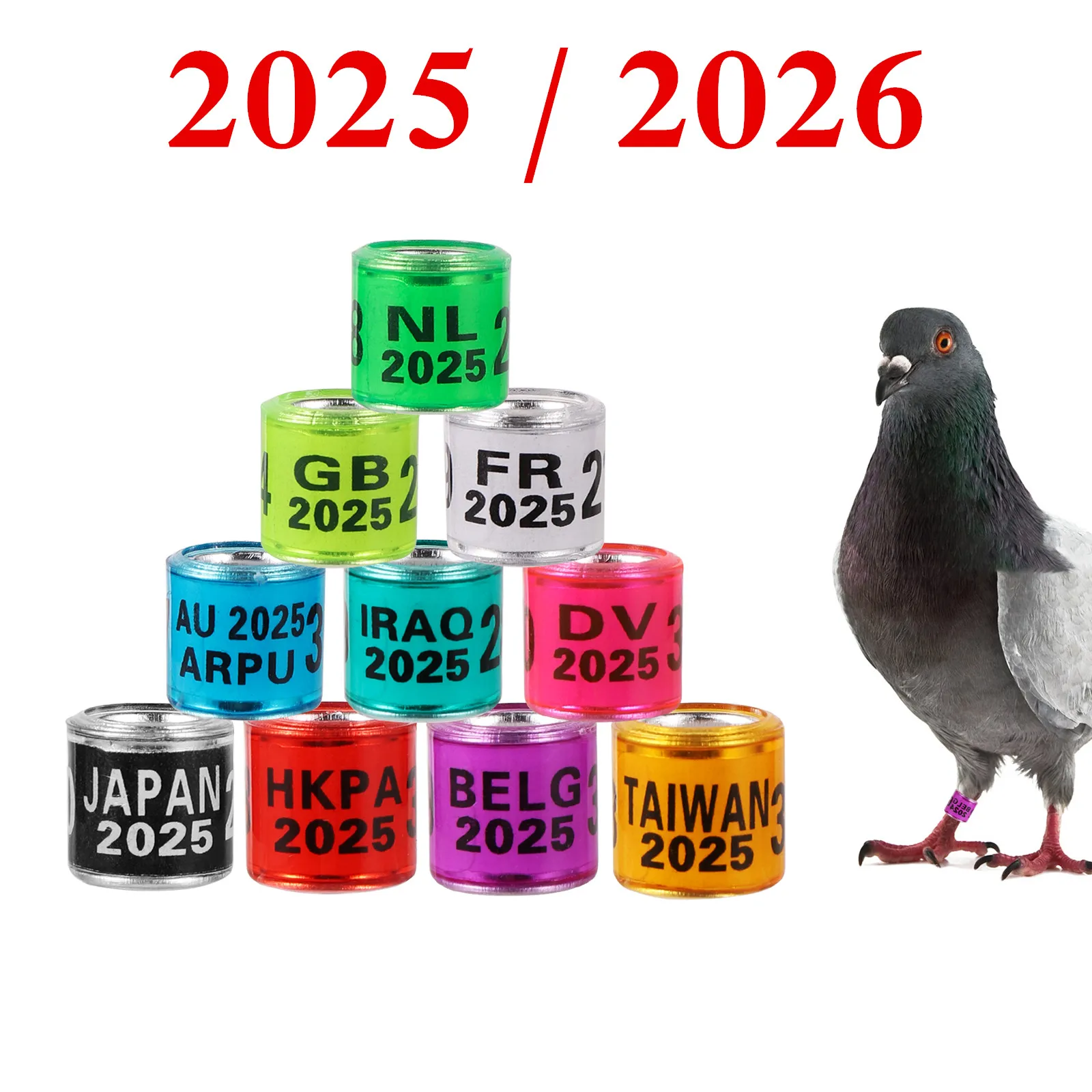 2025/2026 Multicolor Pigeon Foot Ring With Word Earrings Quality Durable Bird Ring Pigeon Racing Ring Bird Training Tool 100 Pcs