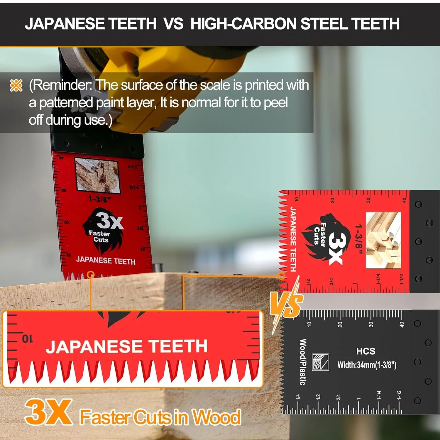 Japanese Teeth Oscillating Saw Blades Universal Quick Release Oscillating Multitool Blades Clean Cut for Wood Plastic PVC