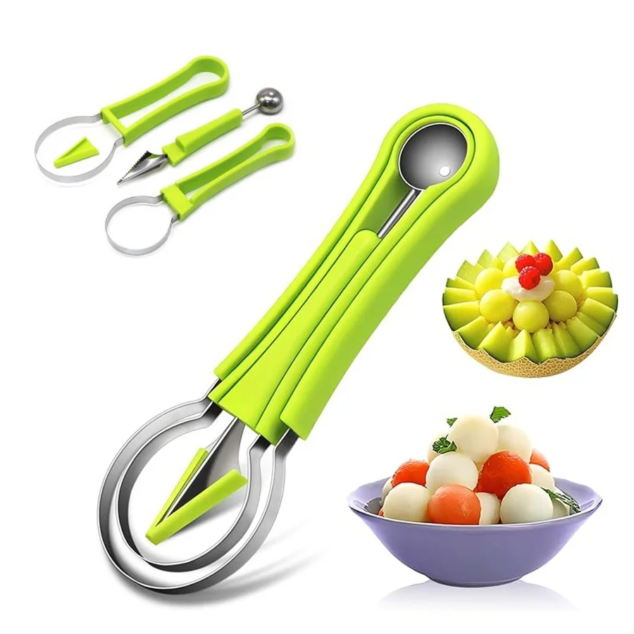 

4 In 1 Stainless Steel Fruit Carving Tools Set Watermelon Scooper Fruit Scooper and Baller Fruit Carving Tools