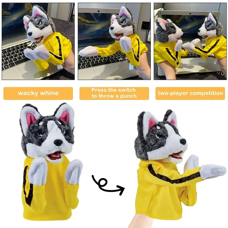 Interactive Dog Puppet Hand Puppet Husky Boxing Plush Toy with Sound Finger Battle Performance Gloves for Kids Birthday Gift