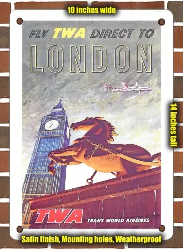 METAL SIGN - 1954 Fly World Airlines Direct to London - 10x14 Inches