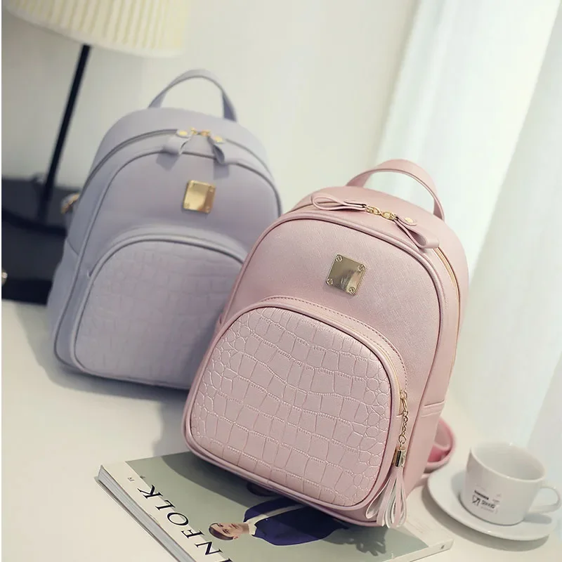 Mochila escolar de piel sintética para mujer, morral pequeño de estilo Preppy, sólido, para viaje escolar