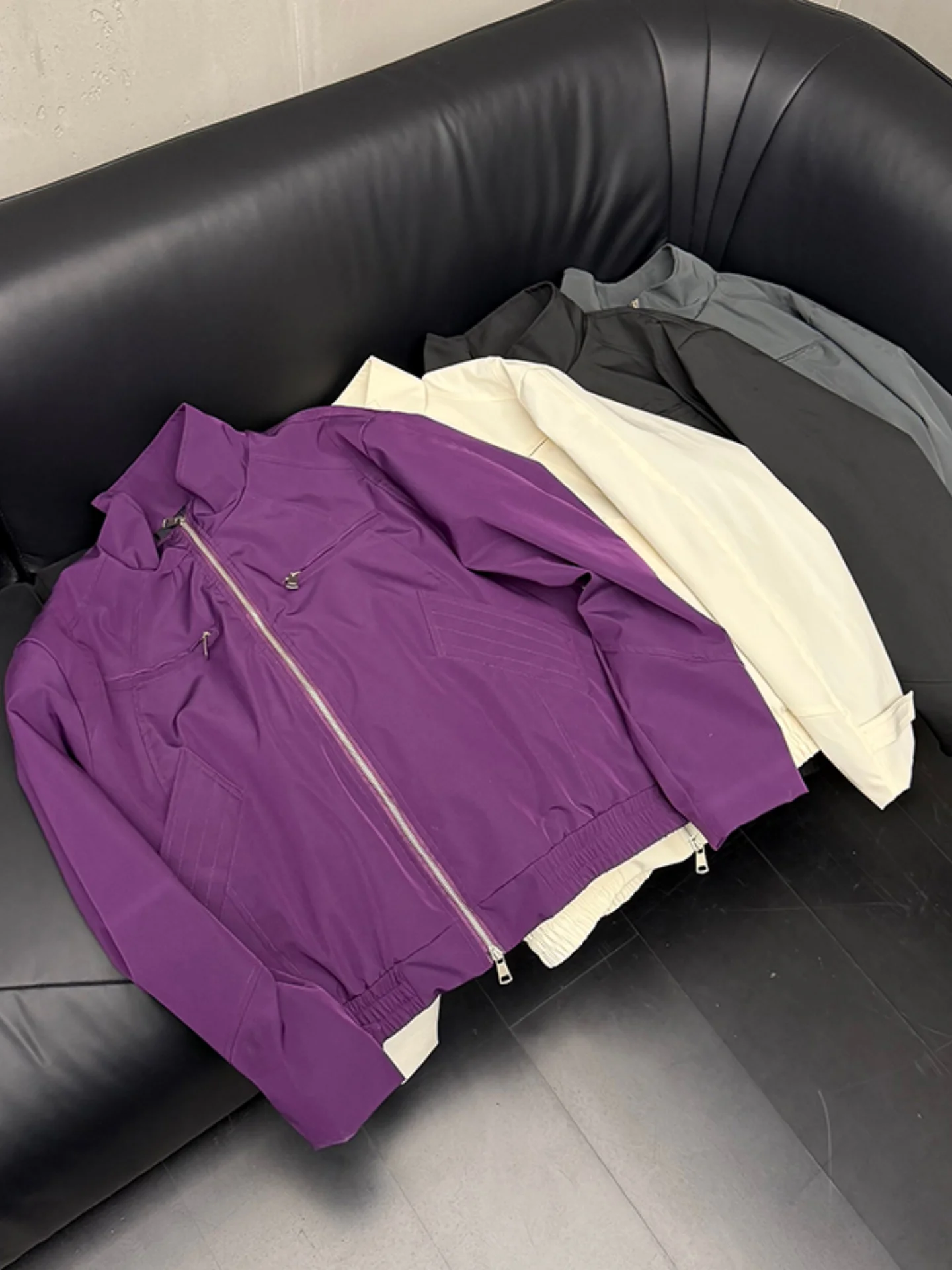 

American Sle Bomber Jaet Men's Spring Purple Harrington Jaet Stand Collar Windproof Casual Outerwear for Youth