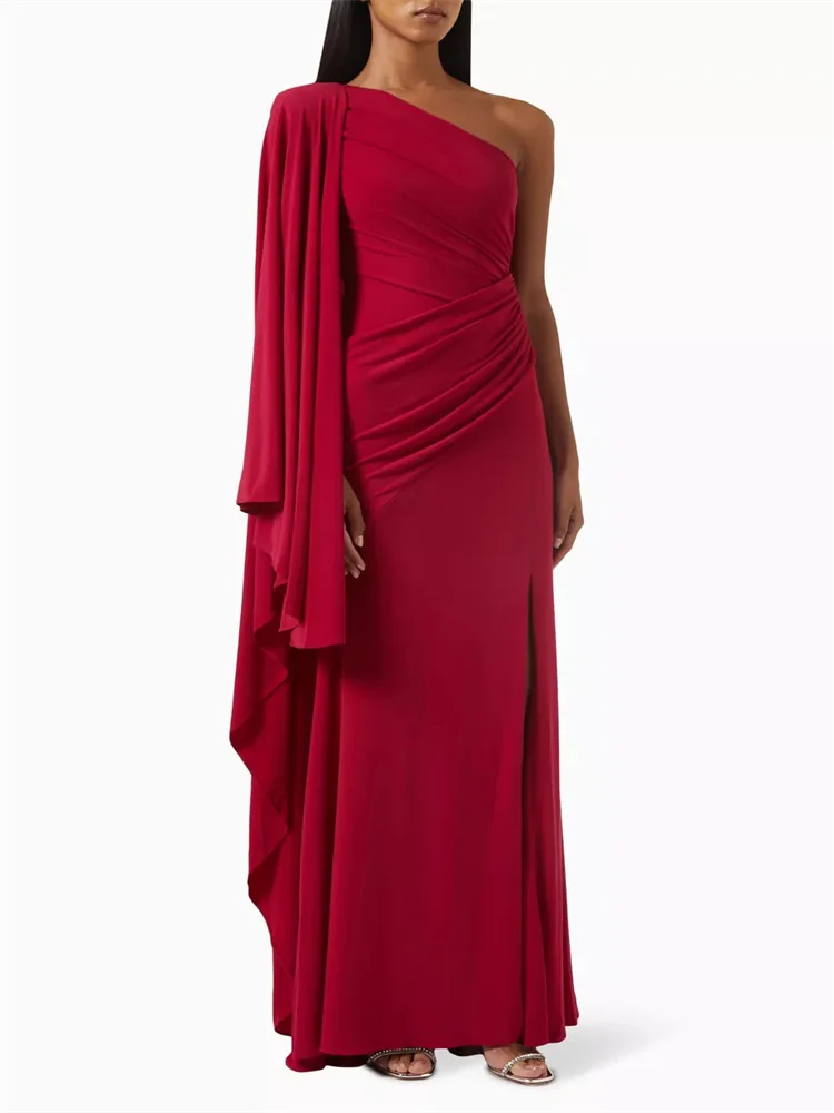 

Hot Selling One Shoulder Asymmetric Neckline Straight Satin Evening Dress Elegant Back Zipper Floor Length Gown For Women 2024