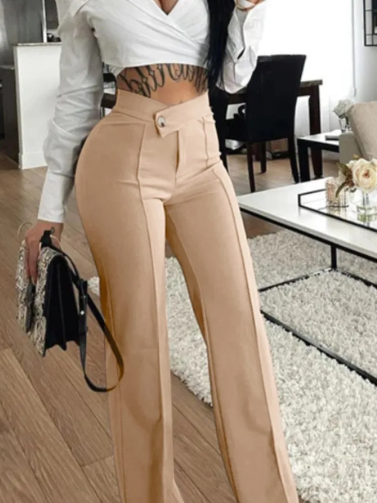 

Autumn Pants Women's Fashion Versatile Sexy Buttoned Straight Wide-leg Work Trousers Casual Pants Temperament Commuting Pants