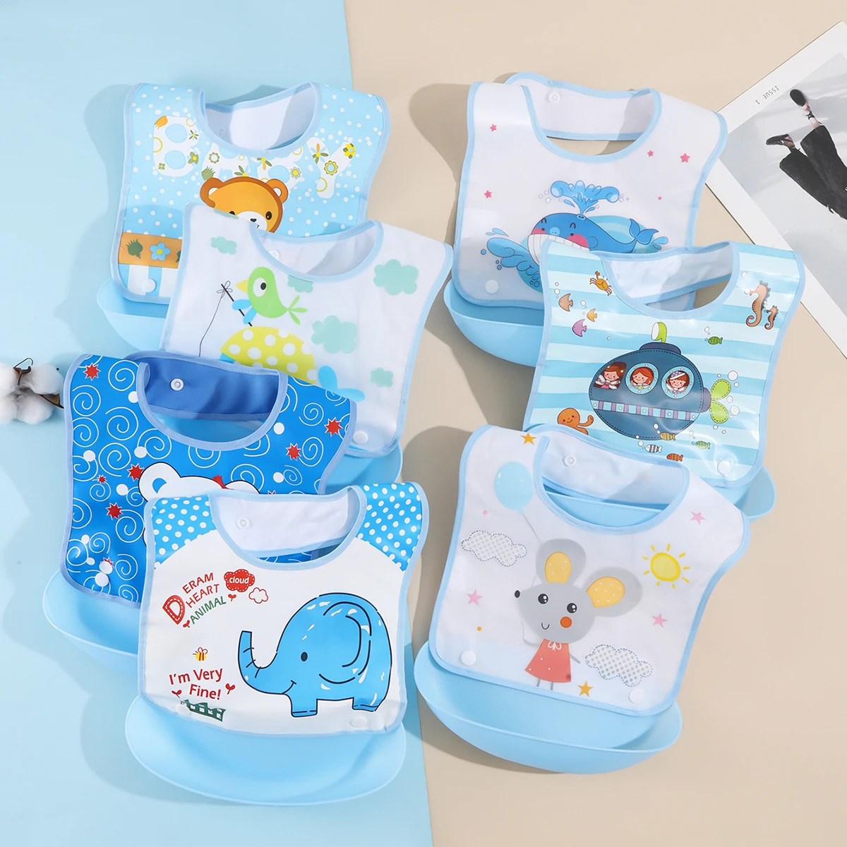 Baby food bib Baby waterproof bib three-dimensional detachable food food pocket Child child saliva pocket