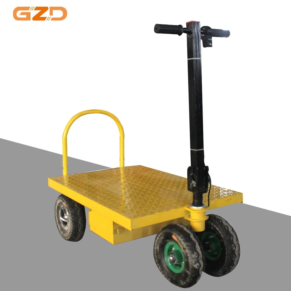 800w Battery Power Electric Trolley Flat Carts Max Loading 300kg Cargo Brick Small Flatbed Work Cart