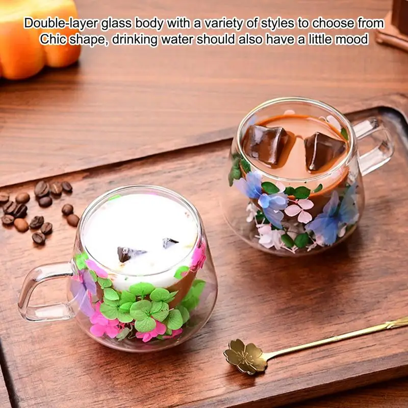 200ml Dry Flowers Double Wall Glass Cup Artificial Flower Glass Coffee Mug Espresso Cup Heat Insulated Quicksand Water Cups