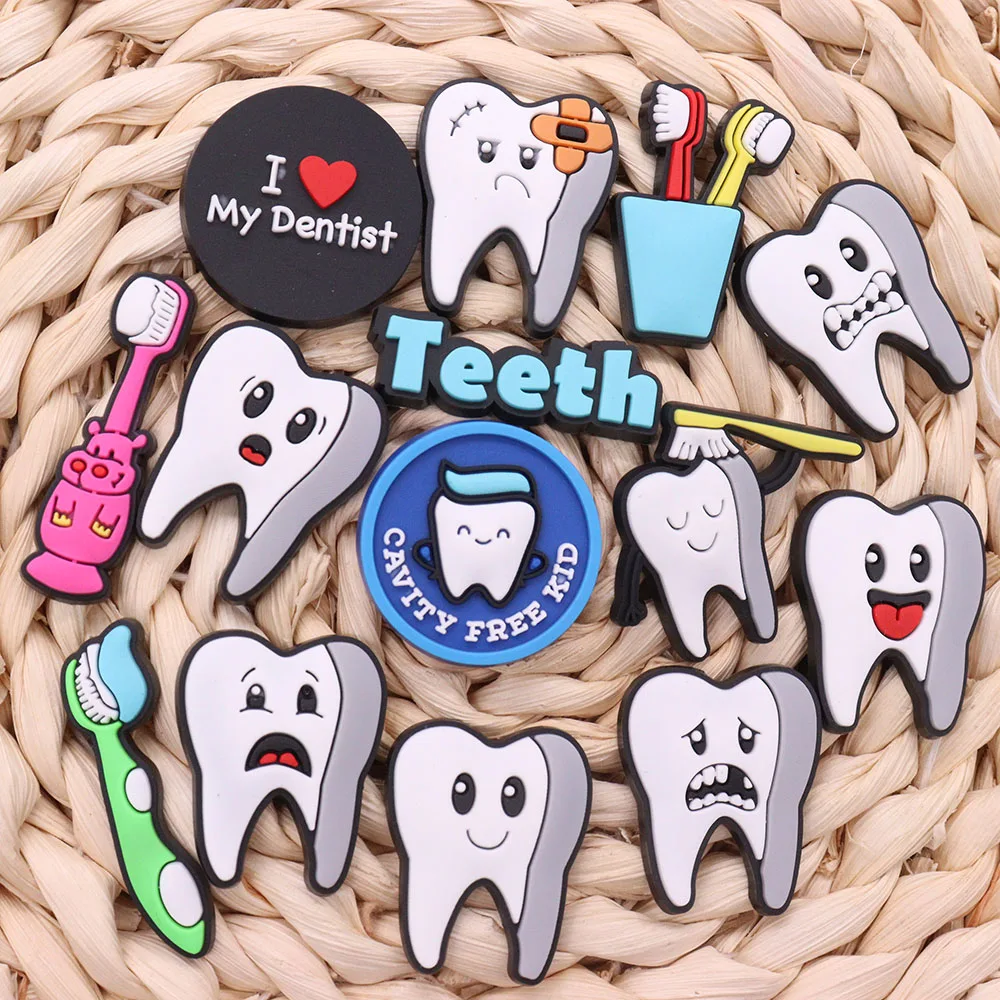 Single Sale 1pcs PVC Tooth Toothbrush Love Dentist Shoe Charms Buckle Clog Fit Wristbands Backpack Decorations Party Gifts