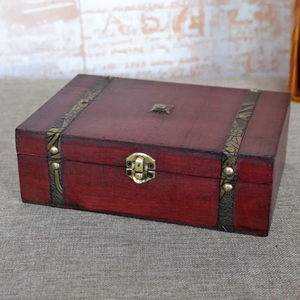 Organizer Treasure Chest Delicate Gift Box Wooden Jewellery Storage Box Vintage Lock Storage Case Home