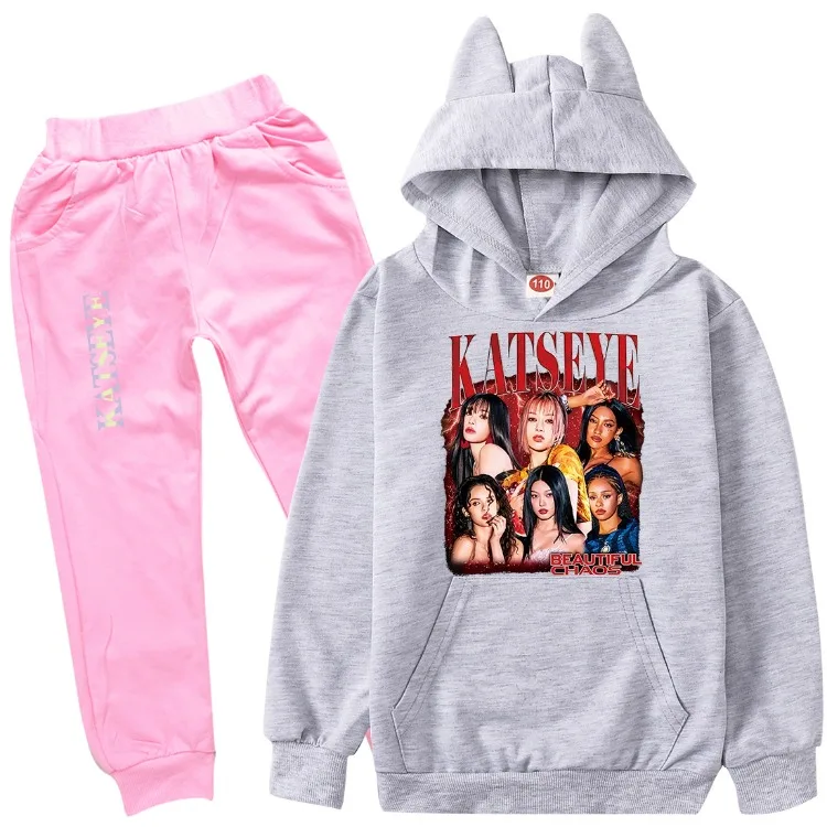 KATSEYE Kpop Kleidung Kinder Frühling Herbst Hoodie Hosen 2-teiliges Set Baby Mädchen Outfits Teenager Junge Pullover Trainingsanzug Kinder-Sets – Detail 5
