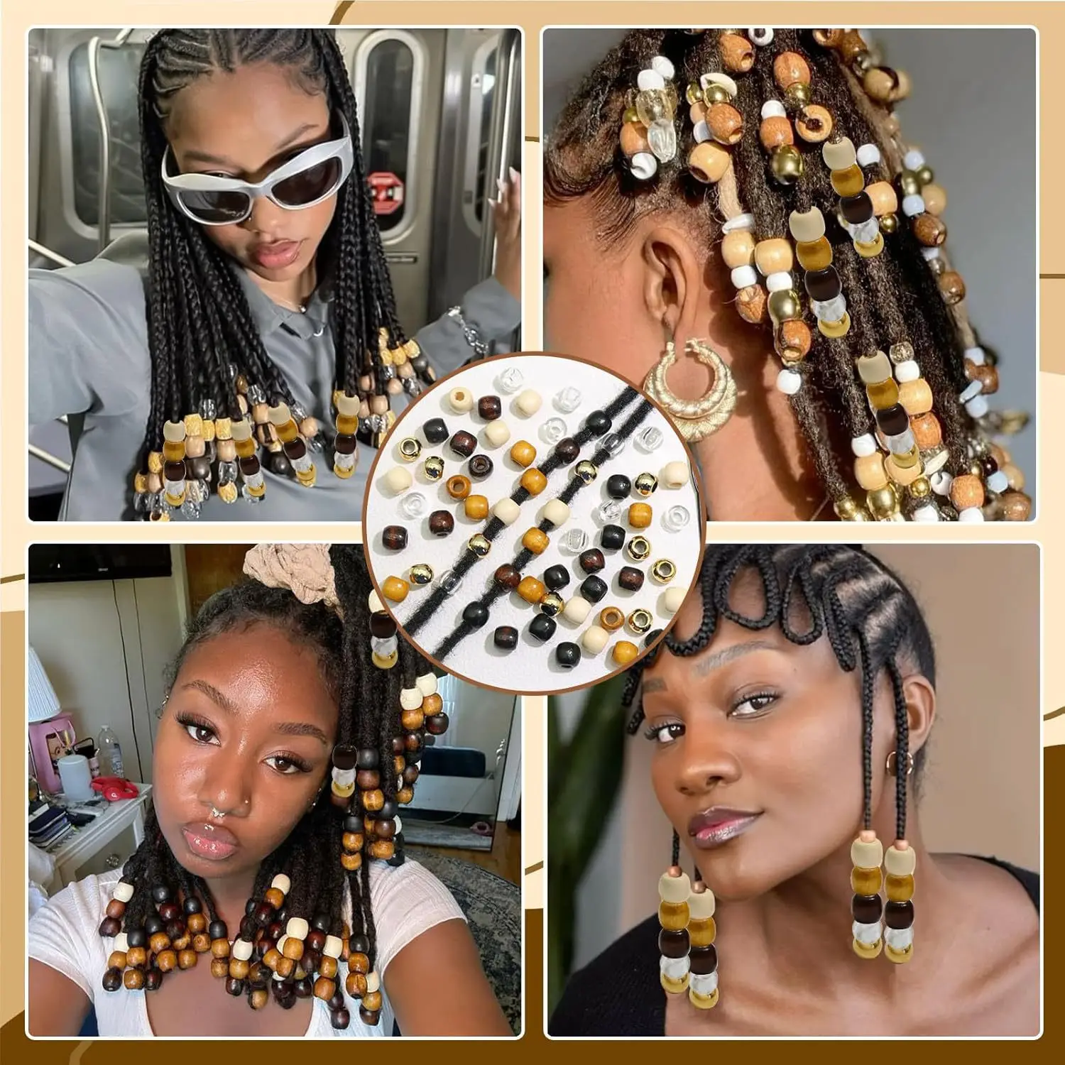 

60Pcs Transparent Hair Beads + Wooden Dreadlock Beads with Beading Tool Set - DIY Jewelry Accessories